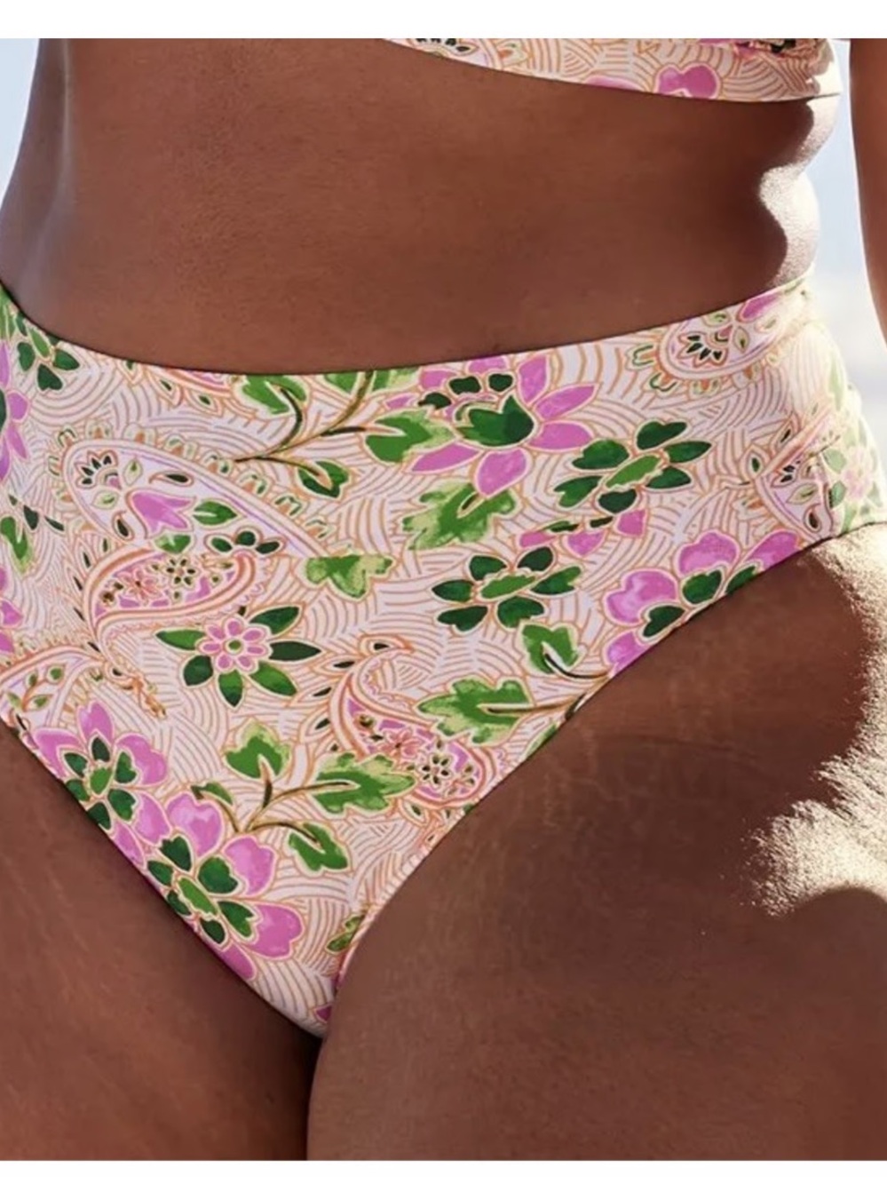 aerie High-Cut Cheeky Bikini Bottom - Pink & Green Floral